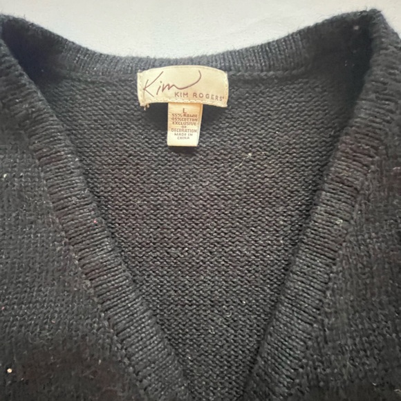 Kim Rogers Black Sequin Snowman Holiday Cardigan Vest - Picture 4 of 5